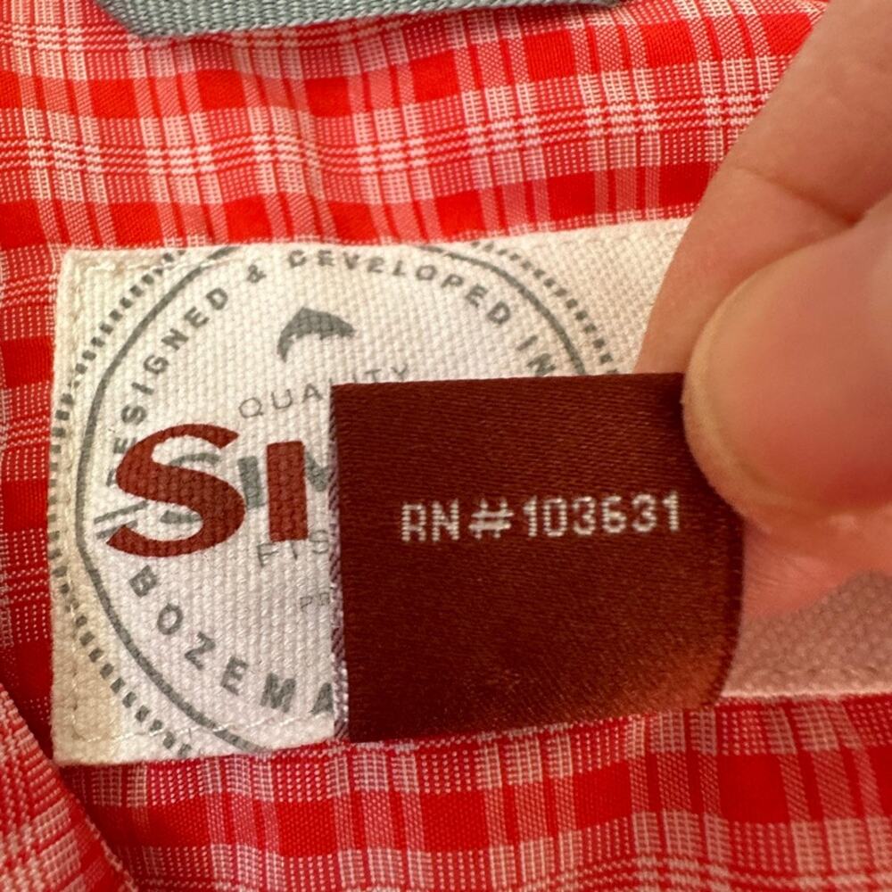Simms Fishing Shirt Mens LARGE Gorpcore Hiking Camping Outdoor Red White Plaid - Picture 9 of 9